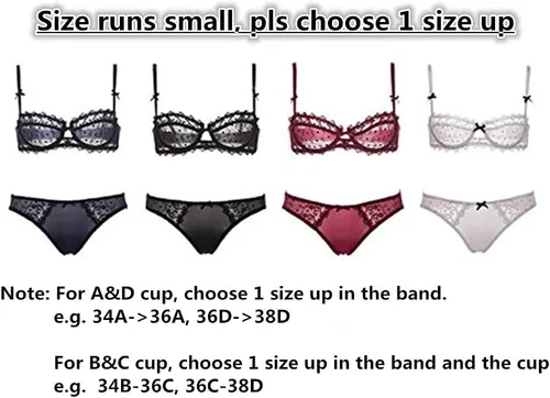 Vista 7 de Lefox Lumiere - Conjunto de brasier balconette sin forrar y bombachas de encaje para mujer