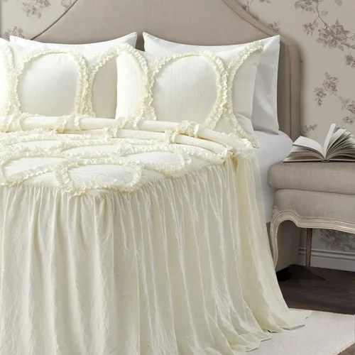 Vista 13 de Lush Décor - Juego de Cubrecama con falda de volantes para cama sencilla, estilo Shabby Chic, juego de 2 piezas, Poliéster, Neutral, King