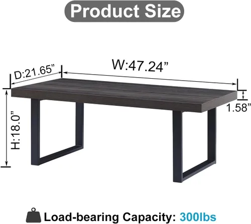 Vista 2 de IBF Mesa auxiliar rústica, de madera y metal, simple mesa central industrial moderna, mesa de cóctel rectangular minimalista de madera para sala