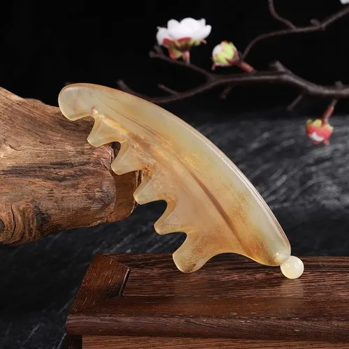 Vista 6 de Cuerno Gua Sha peine cuero cabelludo masaje meridiano raspado terapia de acupuntura anticelulitis pérdida de cabello relajación Guasha herramienta