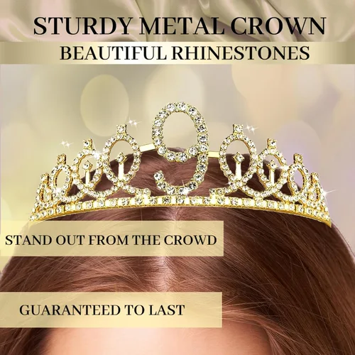 Vista 4 de Trgowaul Decoraciones de 9º cumpleaños para niñas, pancarta, banda y corona, decoración de pastel, globo de número 9, cortinas de flecos