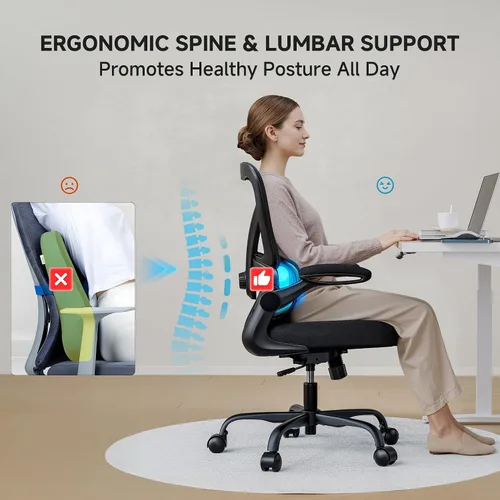 Vista 3 de Silla de oficina de malla, silla de escritorio ergonómica de 330 libras con soporte lumbar ajustable, sillas de computadora ejecutivas para oficina