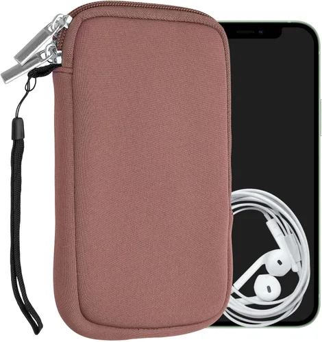 Vista 92 de kwmobile Bolsa de neopreno para teléfono tamaño XL - 6.7/6.8 pulgadas - Funda universal para celular con cremallera, correa para la muñeca, amarillo