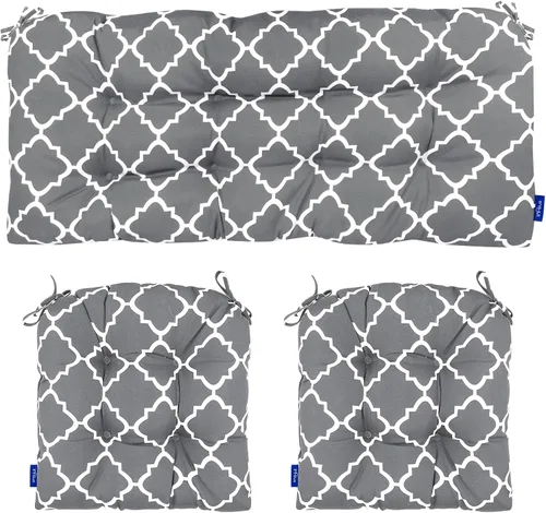 Vista 95 de Cojines de mimbre copetudos de 3 piezas para muebles de patio, cojines de mimbre para sillas de exterior con lazos, cojines de mimbre repelentes al