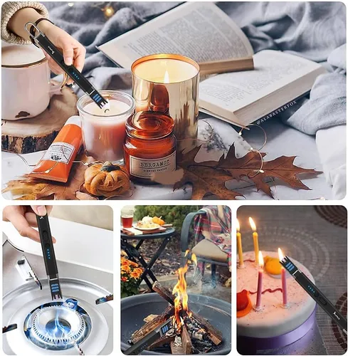 Vista 5 de SUPRUS Encendedor eléctrico de arco para velas, resistente al viento, sin llama, recargable por USB, con luz LED, para velas, camping, barbacoa