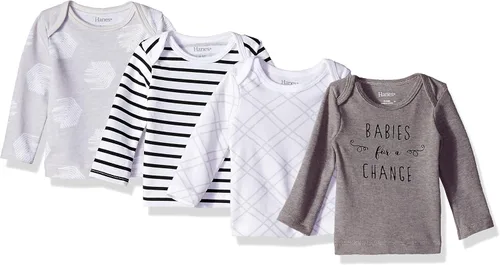 Hanes Baby-Girls Hanes Baby Long-Sleeve Undershirt, Flexy Soft Knit Expandable Shoulder Pullover For Babies & Toddlers,4-Pack