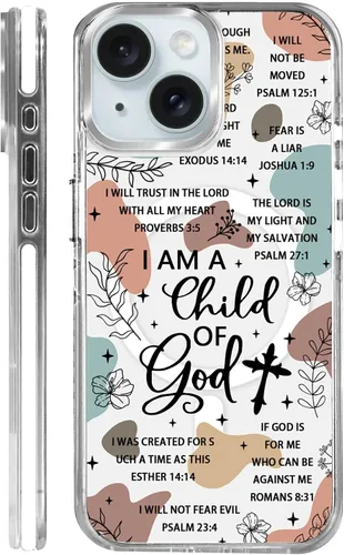 Vista 39 de Funda para iPhone 13/14 [compatible con Magsafe], funda magnética transparente de silicona a prueba de golpes con patrón de versículos de la Biblia
