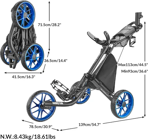Vista 2 de Caddytek CaddyLite EZ V8 Carrito de Golf Empujable - Carrito Ligero de 3 Ruedas Plegable con Plegado de 2 Pasos con un Solo Clic, Ruedas de EVA