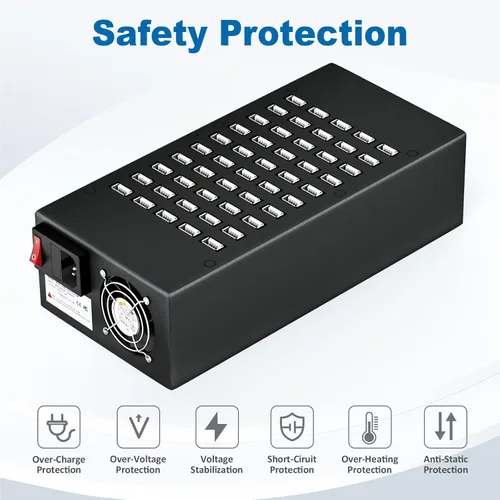 Vista 4 de Estación de carga USB de 50 puertos de 200 vatios (40 A), cargador rápido USB con protección inteligente, múltiples cargadores de escritorio USB