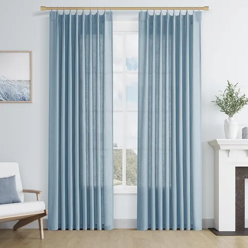 Vista 14 de Joywell Cortinas plisadas de lino de 84 pulgadas de largo, con ojales de clip y pestaña trasera, cortinas semitransparentes para filtrar la luz