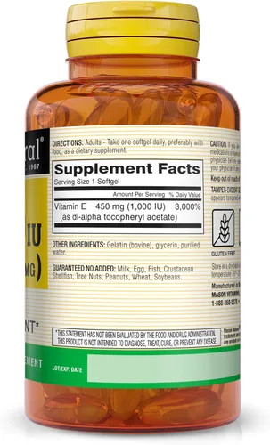 Vista 2 de MASON NATURAL Vitamina E, 450 mg (1,000 UI), suplemento dietético diario con nutrientes esenciales para el bienestar general, 50 cápsulas blandas