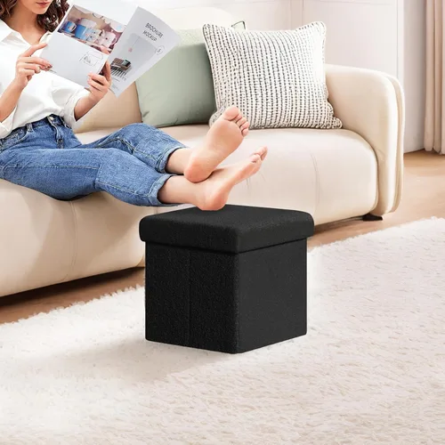 Vista 68 de PINPLUS Otomanas otomanas de almacenamiento con forma cuadrada con reposapiés de almacenamiento para sala de estar, asiento otomano Boucle para Gris