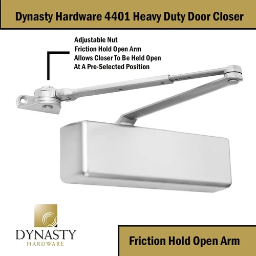 Vista 5 de Dynasty Hardware Cierrapuertas hidráulico comercial de alta resistencia de grado 1 y brazo abierto, cierre automático, tamaño de resorte ajustable