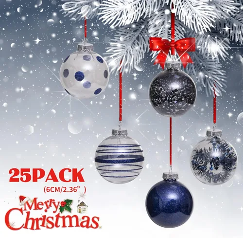 Vista 2 de Juego de 25 adornos de bolas navideñas para mascotas de 2.63 pulgadas, bolas de plástico transparente inastillables para el árbol de Navidad