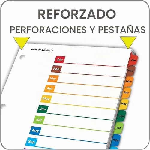 Vista 6 de Cardinal OneStep - Separadores de carpeta, 12 pestañas mensuales, tabla de contenido personalizable, pestañas multicolor reversibles, 1 juego