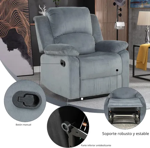 Vista 3 de CANMOV Silla Reclinable Manual, Silla Sofá Reclinable Individual de Tela Suave Acolchada para Sala de Estar, Mecanismo Reclinable Resistente