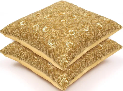 Vista 11 de Lightnpro - Funda de almohada hecha a mano con cuentas doradas, 12 x 12 pulgadas, elegante funda de cojín decorativo de acento para sofá, sillón