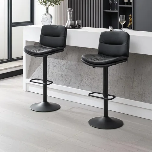 Vista 59 de Juego de 3 taburetes de bar giratorios tapizados de doble capa con respaldo, taburete de bar ajustable de 24 a 32 pulgadas, taburetes de bar de piel