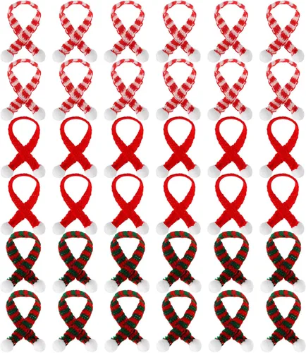 Vista 9 de Bencailor Mini bufandas de Navidad pequeñas bufandas de muñeco de nieve de 7.9 x 0.6 pulgadas, bufanda de punto para mascotas, muñeco de nieve