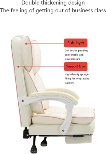 Vista 4 de Home Office Chair White Computer Chairs Ergonomic Office Chair Adjustable Backrest with Head Pillow and Lumbar Pad Rolling Swivel Chair with