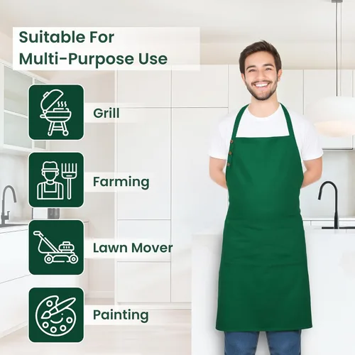 Vista 7 de Kitchen Apron Cotton Waterdrop Resistant with adjustable Aprons for Women with Pockets 9 Color option Cooking