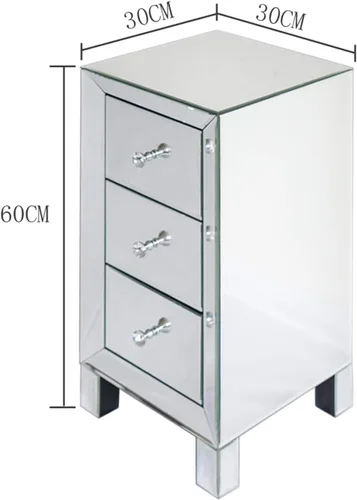 Vista 30 de HomVent Mesita de noche con espejo, mesa auxiliar con espejo, mesa de noche pequeña de cristal plateado para dormitorio, sala de estar