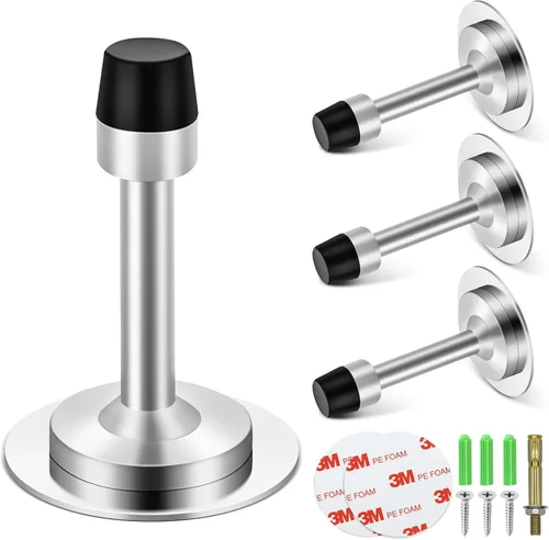 Vista 9 de Topes de puerta de 3.5 pulgadas, topes de puerta negros autoadhesivos para la parte inferior de la puerta, protector de pared sin taladrar