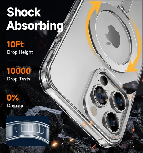 Vista 3 de MAGIC JOHN Funda magnética para iPhone 14 Pro [compatible con Magsafe] [con soporte mental magnético giratorio de 360°]