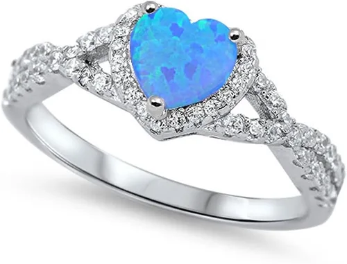 Vista 30 de Elige tu color. Anillo de compromiso de plata fina con diseño de corazón y halo Claro