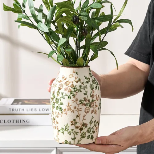 Vista 127 de SIDUCAL Florero decorativo de cerámica Florero rústico de 7.48 pulgadas para decoración del hogar, mesa, sala de estar, baño, escritorio de café