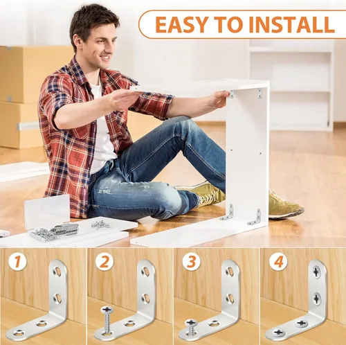 Vista 8 de MAPVOLUT 32 PCS Soportes en L, Soportes en L de Servicio Pesado para Estantes de Madera, con 100* Tornillos, Soporte de Ángulo de Esquina de Acero