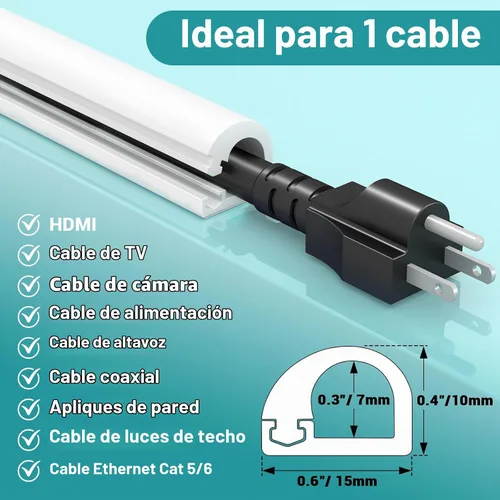 Vista 2 de Ocultador de cables de TV autoadhesivo de 157 pulgadas, gestión de cables flexibles de audio para el hogar, canaletas de cable coaxial RG6