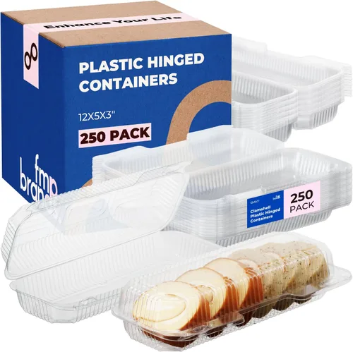 Vista 8 de Fit Meal Prep Paquete de 25 recipientes de plástico transparente con bisagras de 12 x 5 x 3 pulgadas, recipientes de plástico desechables