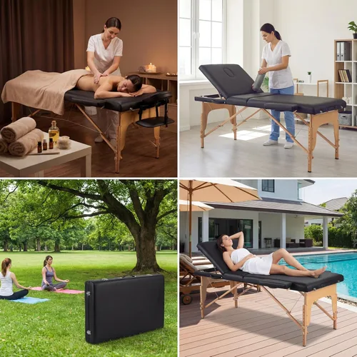 Vista 8 de CHRUN Mesa de Masaje Portátil de Madera Cama de Pestañas de 24" de Ancho Plegable para Belleza Spa Tatuaje con Reposacabezas de Altura Ajustable 35