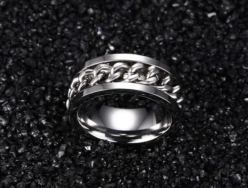 Vista 4 de Men's Spinner Fidget Rings Chain Rotation Ring for Men Women 8MM Stainless Steel Intertwine Ring Motorcycle Biker Bicycle Chain Ring Cool Punk Rock