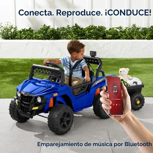 Vista 4 de Best Choice Products Vehículo y remolque eléctrico UTV de 12 V para niños con control parental, luces LED, 2 velocidades, Bluetooth, color azul