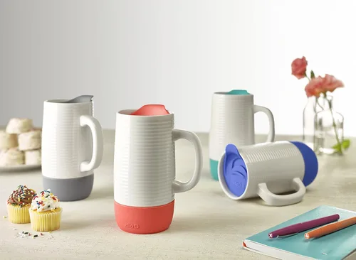 Vista 5 de Ello Jane Ceramic Travel Mug with Handle, Splash-Resistant Slider Lid and Built in Coaster, Perfect for Coffee and Tea, BPA Free, Dishwasher Safe