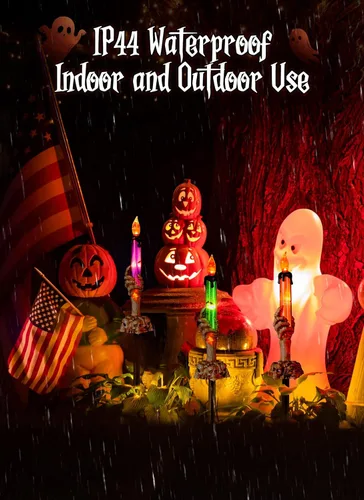 Vista 6 de Decoraciones de Halloween, paquete de 6 estacas de velas iluminadas, con manos de esqueleto, impermeable, funciona con pilas, con temporizador, se