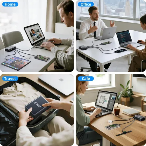 Vista 8 de 320W Carga Rápida Bloque de Cargador USB C de 8 Puertos, Estación de Carga USB Multi-Dispositivo Cargador de Pared de Escritorio con Tecnología GaN