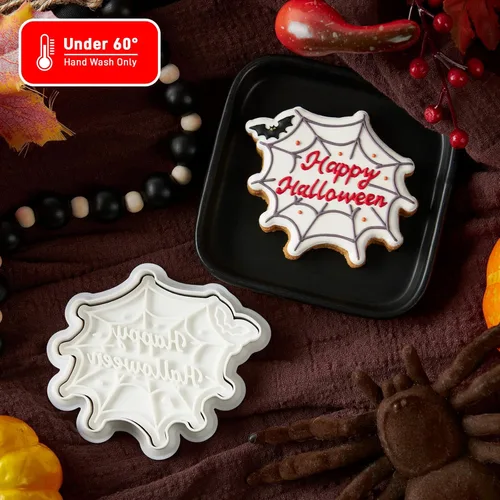 Vista 29 de Flycalf Cortadores de galletas de Halloween, formas de sombrero de bruja con sellos de émbolo, accesorios de horneado de ácido poliláctico