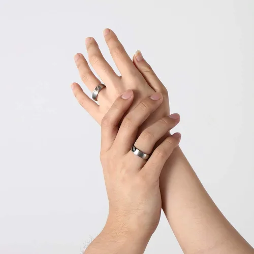 Vista 7 de OPALSTOCK - Juego de anillos de compromiso personalizados para parejas con corazón a juego para él y para ella multicolor/fantasía (Adjustable)