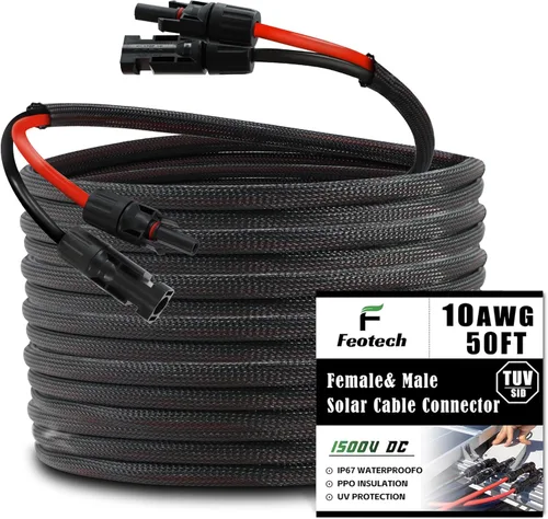 Vista 12 de Cable de extensión solar de doble cable de 6 pies – Conector de panel solar de 10 AWG (6 mm²), con conectores solares IP67 macho/hembra