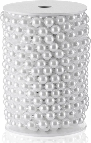 Vista 16 de Guirnalda de perlas de 0.236 in, guirnalda de perlas de imitación de oro de 66 pies, rollo de guirnalda de perlas de imitación, decoración de fiesta