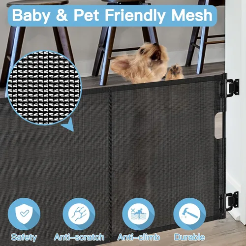 Vista 5 de Puerta corta para perros de 0 a 39 pulgadas de ancho, puerta estrecha para bebés de 24 pulgadas de alto, puerta corta retráctil para mascotas
