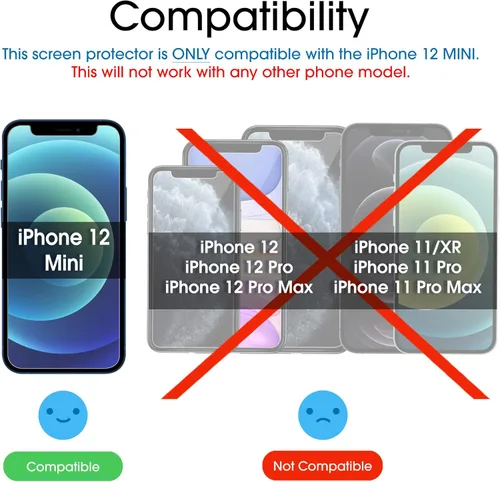 Vista 2 de amFilm Protector de pantalla de vidrio compatible con iPhone 12 Mini de 5.4 pulgadas, 2020, con bandeja de fácil instalación, vidrio templado