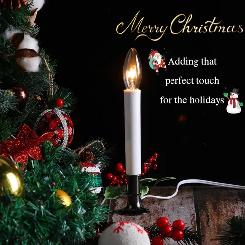 Vista 5 de Hortsun 8 velas eléctricas para ventana con base chapada en peltre, sensor de luz para ventana, gira con encendido/apagado automático