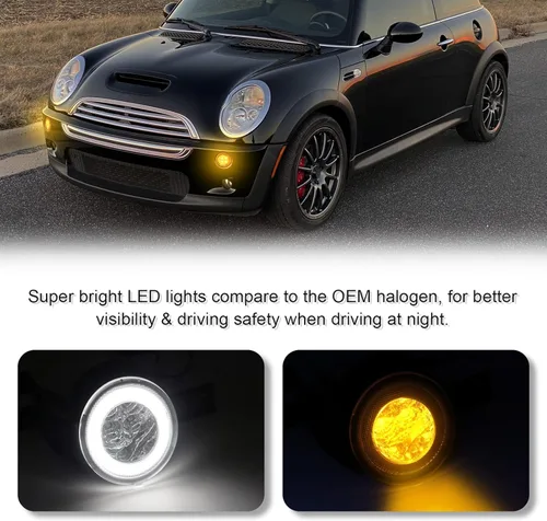 Vista 2 de Luz LED frontal blanca con halo DRL de conducción y estacionamiento compatible con Cooper R50 R53 Hatchback 2002-2006/Cooper R52 Convertible