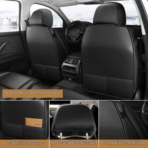 Vista 4 de Pariitadin Fundas de Cuero para Asientos de Automóvil Par Delantero, Impermeables, Transpirables, de Piel Sintética, Fundas de Asiento para B-Negro