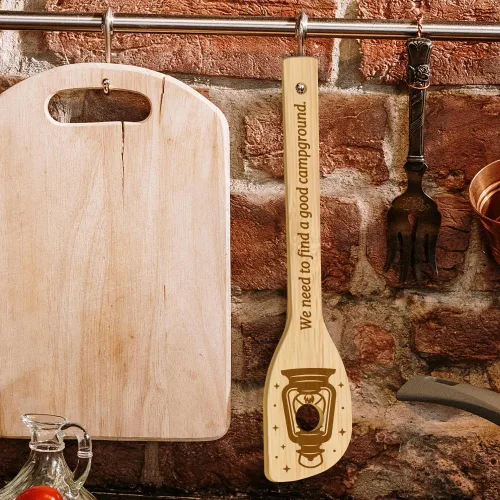 Vista 6 de GLOBLELAND Juego de 6 cucharas de cocina de bambú para acampar, juego de cucharas de cocina grabadas de madera, espátula de bambú para mujeres