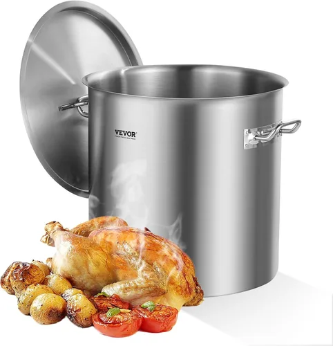 Vista 11 de VEVOR Olla de acero inoxidable, ollas de cocina de 24 cuartos, olla de salsa con tapa y asa, olla de grado comercial resistente, tratamiento